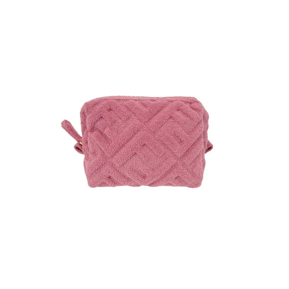 FENDI FF 1974 Cosmetic Pouch Zucca Embossed Terry Cloth in Pink
